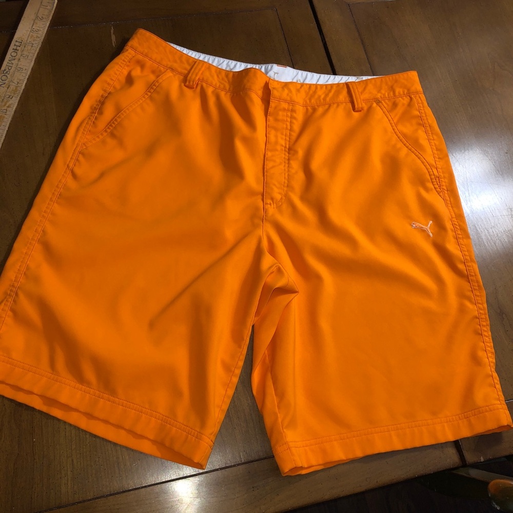 PREOWNED Puma Orange gulf Shorts WAIST 38 front and back pockets